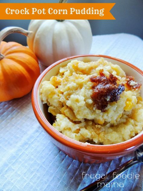 This creamy, savory Crock Pot Corn Pudding saves oven space during your holiday dinner prep & will soon become a family favorite. Copycat City Bbq Corn Pudding, Thanksgiving Crockpot Recipes, Crock Pot Corn, Bbq Corn, Crockpot Side Dishes, Southern Side Dishes, Corn Pudding, Delicious Slow Cooker Recipes, Thanksgiving Side Dishes