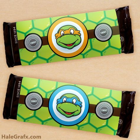 FREE Printable Retro Ninja Turtle Candy Bar Wrappers Ninja Turtles Printables, Valentines Candy Bar Wrappers, Turtle Printable, Turtle Candy, Ninja Turtle Theme, Mutant Ninja Turtles Party, Turtles Candy, Turtle Birthday Parties, Tmnt Birthday