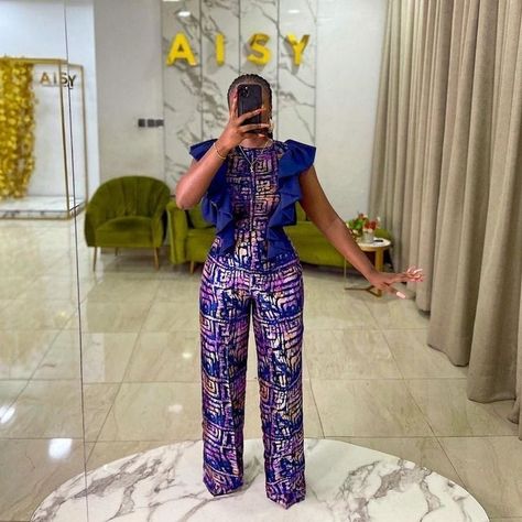 Palazzo Jumpsuit Styles, Ankara Palazzo Jumpsuit, Adire Top And Trouser, Decent Ankara Styles, Jumpsuit Styles For Ladies, Ankara Jumpsuit Styles, Jumpsuit Styles, African Print Jumpsuit, Ankara Jumpsuit