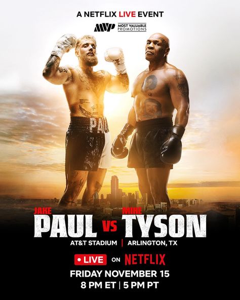 we are 50 days away from JAKE PAUL VS. MIKE TYSON! 🥊 #paultyson will be LIVE on netflix friday, november 15 at 8PM ET / 5PM PT. 🥊 a three-part follow-doc, COUNTDOWN: PAUL VS. TYSON, leads up to the fight with 2 episodes premiering november 7. the final episode on november 12. Netflix Subscription, Boxing History, Ufc Fighters, Full Match, Jake Paul, Stranger Things Season, Boxing Workout, Mike Tyson, Funny Video Memes