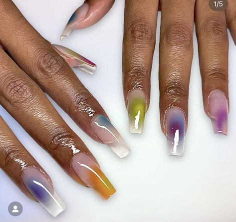 Aura Press On Nails, Ombré Aura Nails, Aura Nails With Pearls, Clear Rainbow Nails, Clear Aura Nails, Aura 3d Nails, Aura Nails With Eyeshadow, Rainbow Aura Nails, Erika Titus Nails