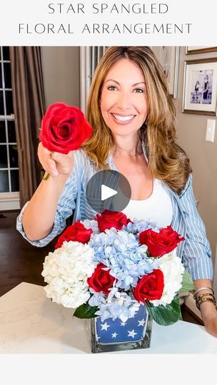 Patriotic Flower Arrangements, Janine Graff, Roses And Hydrangeas, Patriotic Centerpieces, Patriotic Flowers, Boys Town, Rose Flower Arrangements, July Ideas, Festive Cocktails