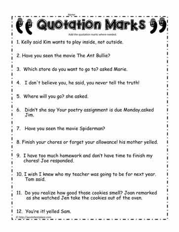 Quotation Marks Worksheet Speech Marks Worksheet, Quotation Marks Worksheet, Dialogue Worksheet, Punctuation Worksheets, Speech Marks, 5th Grade Writing, 3rd Grade Writing, 2nd Grade Writing, Coloring Drawing