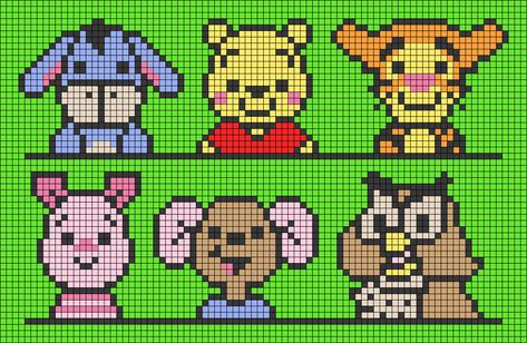 Eeyore Pixel Art, Winnie The Pooh Perler Bead Patterns, Disney Grid Patterns, Winnie The Pooh Cross Stitch Patterns, Pooh Pixel Art, Winnie The Pooh Pixel Art, Mini Pixel Art, Owl Character, Winnie Poo