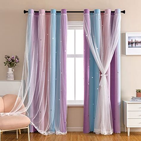 Purple Princess Room, Princess Curtains, Star Curtains, Purple Girls Bedroom, Curtains For Kids, Rainbow Curtains, Girls Room Curtains, Girl Curtains, Girls Bedroom Curtains