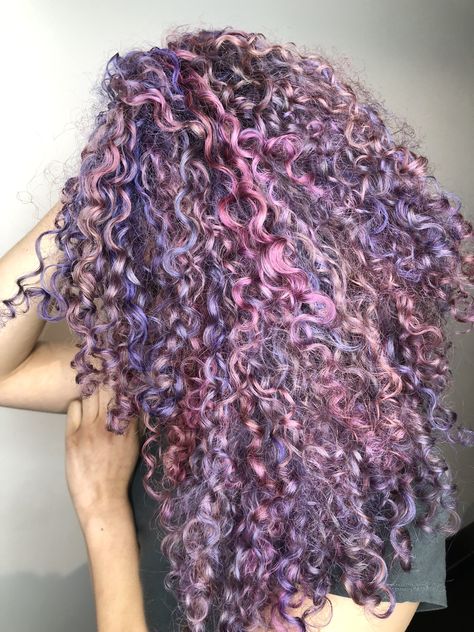 Curly Hair Color Ideas, Dark Purple Hair Color, Curly Hair Color, Unicorn Hair Color, Dark Purple Hair, Dyed Curly Hair, Long Hair Tips, Colored Curly Hair, Glossy Hair