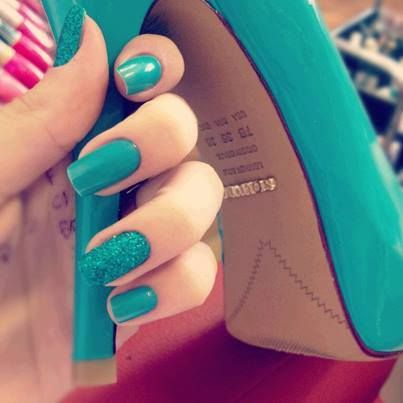 *_* Teal Nails, Turquoise Nails, Fun Nail Colors, Green Nail Polish, Green Nail, Cool Nail Designs, Creative Nails, Gorgeous Nails, Green Nails