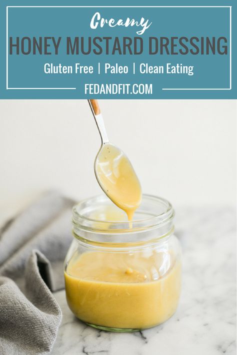 This homemade Paleo honey mustard dressing is creamy without mayo, easy to make, and only has 4 ingredients! This Paleo dressing is perfect for a salad, a dipping sauce, or a marinade. #paleo #cleaneating #glutenfree Paleo Honey Mustard Dressing, Creamy Honey Mustard Dressing, Paleo Honey Mustard, Paleo Dressing, Honey Mustard Salad, Honey Mustard Salmon Recipes, Creamy Honey Mustard, Mustard Salad, Honey Mustard Salad Dressing