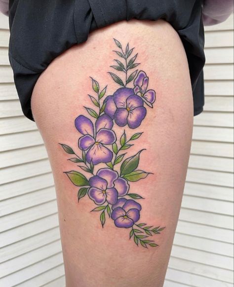 Violet Flower Tattoo Traditional, Traditional Violet Tattoo, Purple Pansy Tattoo, February Flower Tattoo Violets, Pansy Tattoos, African Violet Tattoo, Violet Flower Tattoo, Pansy Tattoo, Violet Flower Tattoos