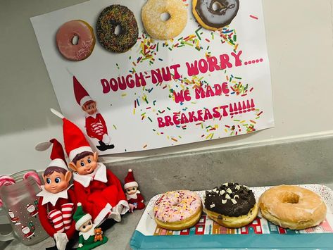 Elf Ideas Easy, Elf Fun, Elf Ideas, Shelf Ideas, Christmas Deco, Elf On The Shelf, Donuts, Elf, Projects To Try