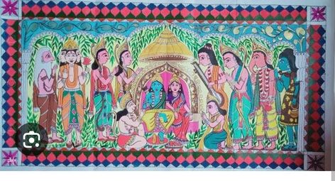 Ram Darbar Madhubani Painting, King Ravana, Kali Puja, Indian Painting, Madhubani Art, Indian Folk Art, Madhubani Painting, Ancient India, Pen Nib