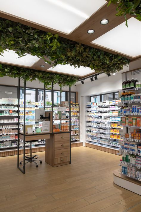 Farmacy Design Interiors, Pharmacy Interior Design Modern, Drugstore Interior Design, Aesthetic Pharmacy, Pharmacy Interior Design, Pharmacy Aesthetic, Boutique Clothing Store Design, Store Fixtures Design, Natural Pharmacy