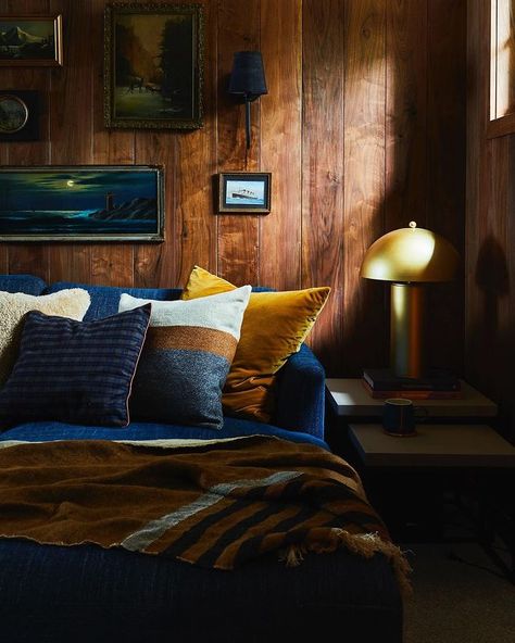 Emily Henderson (@em_henderson) • Instagram photos and videos 1970s Basement, Modern Urban Decor, Farmhouse Bedroom Ideas, Emily Henderson Design, Cabin Aesthetic, Painting Wood Paneling, Cozy Basement, Urban Decor, Emily Henderson