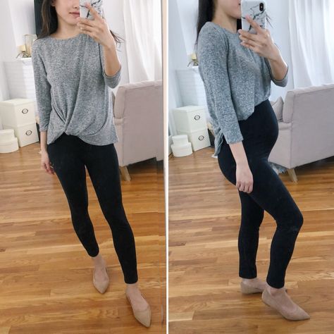 Super affordable and petite-friendly cropped maternity leggings Maternity Outfits To Hide Bump, Work Outfits To Hide Pregnancy, Hide Bump Outfit, Hide Pregnancy Outfits, Hide Baby Bump Outfits, Pregnancy Hiding Outfits, Hiding Baby Bump Outfits, Dress To Hide Pregnancy, Clothes To Hide Pregnancy