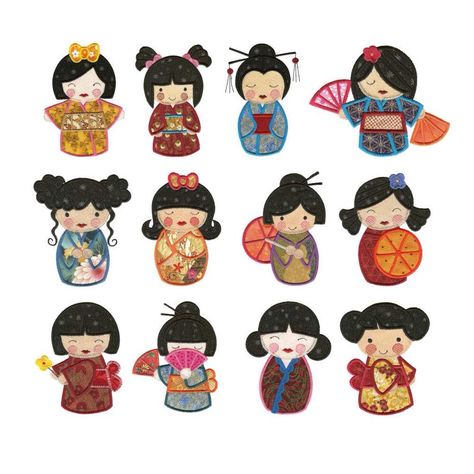 Kokeshi doll patches Japanese Applique, Embroidery Japanese, Designs By Juju, Stick People, Embroidery Store, Directed Drawing, Sashiko Embroidery, Learn Embroidery, Japanese Embroidery