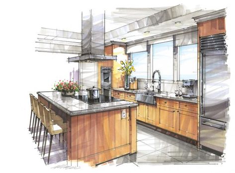 An updated kitchen can add value and functionality to a house, but the remodeling process can feel daunting. Considering these ten items early on can help ensure a more successful and speedy remodel - Fine Homebuilding #KitchenUpdates #KitchenRemodel #KitchenIslands Exterior Sketch, Sketch Architecture, Black Countertops, Home Building Tips, Cabinet Remodel, Island Countertops, Interior Design Sketches, Interior Sketch, Caran D'ache