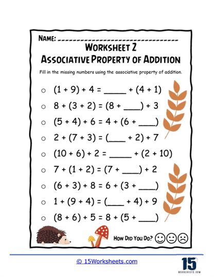 Missing Association Worksheet - 15 Worksheets.com Associative Property Of Addition, Exercise For Students, Find The Missing Number, Associative Property, Holiday Science, Kindergarten Social Studies, Missing Numbers, Math Addition, The Missing