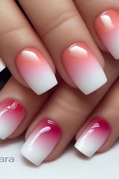 15 Enchanting Ombre Pink Nail Design Ideas - thepinkgoose.com Ombre Pink Nails, Pink Nail Design Ideas, Pink Nail Design, Ombre Gel Nails, Red Ombre Nails, Nail Design Glitter, Red And White Nails, Red Gel Nails, Ombre Manicure