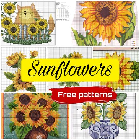 12 Free Cross Stitch Patterns with Sunflowers Cross Stitch Patterns Free Easy, Cross Stitch Sunflower, Large Cross Stitch Patterns, Cross Stitch Projects Ideas, Free Cross Stitch Pattern, Free Cross Stitch Patterns, Free Cross Stitch Charts, Cross Stitch Tutorial, Easy Cross Stitch Patterns