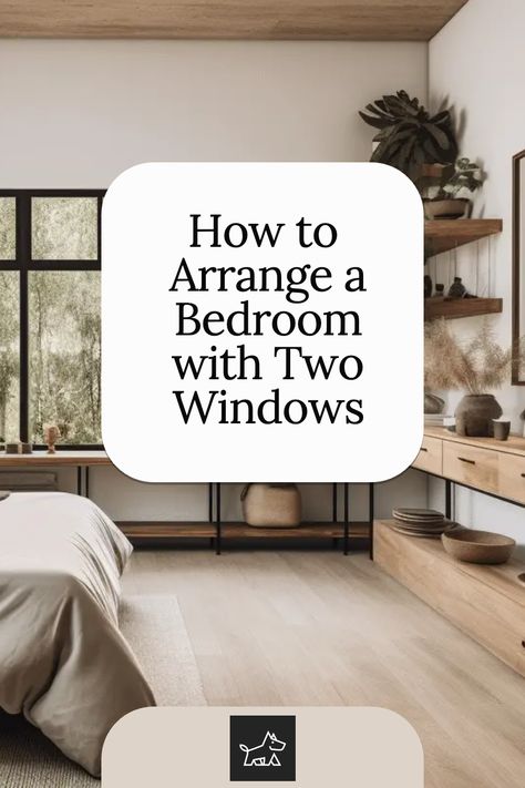 Learn how to balance the room by centering the bed between the two windows. This pin provides ideas for creating a symmetrical layout with the bed centered and equal space on either side, enhancing the sense of balance and harmony in the room. Bay Window In Master Bed, Hide Bedroom Window, Bed Side Window Bedroom Ideas, Bedroom Asymmetrical Windows, Master Bed On Window Wall, Hide A Window Behind A Bed, Bed In The Center Of The Room, Bed Placement With Windows, Asymmetrical Bedroom Design