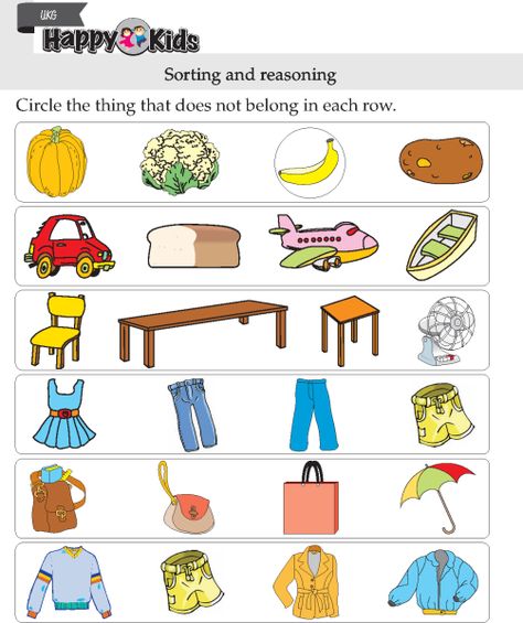 Kindergarten Skill Sorting And Reasoning http://preschool.wordzila.com/ukg-skill-sorting-reasoning/ Kindergarten Skills, Give Me 5, Pre School, Preschool Kindergarten, Worksheets For Kids, Happy Kids, Kids Learning, Kindergarten, Preschool