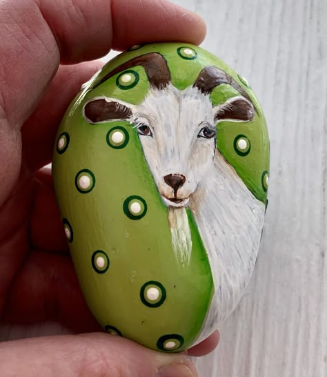 Goat Painted Rocks, Goat Rock Painting, Goat Paintings, Goat Art, Stone Pictures Pebble Art, Learn Watercolor Painting, Painted Rock Animals, Painted Rocks Craft, Rock Painting Ideas Easy