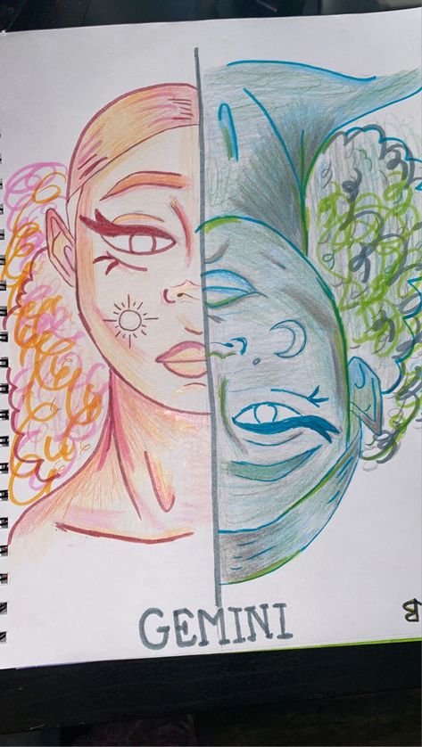 Gemini Drawing Easy, Gemini Painting Ideas, Gemini Drawings, Gemini Sketch, Gemini Painting, Gemini Drawing, Drawing Of A Woman, Gemini Art, Gemini Girl