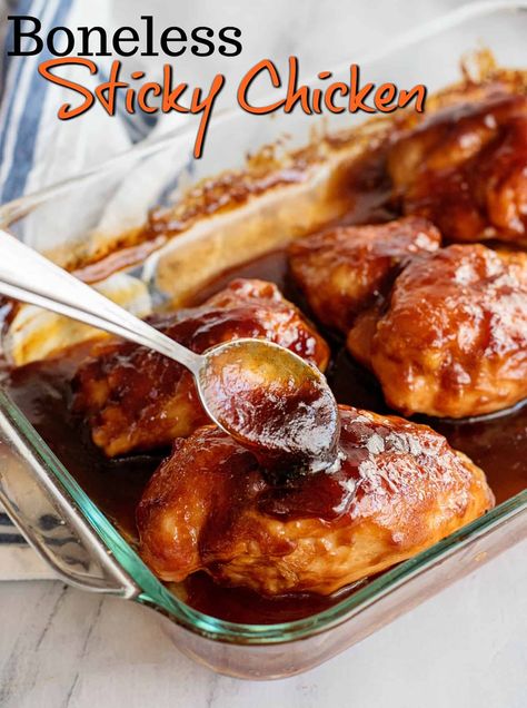 Boneless Sticky Chicken - Southern Plate Chicken Breast In Oven, Sticky Chicken Recipe, Oven Bbq Chicken, Chicken Breast Oven, Best Barbecue Sauce, Chicken Boneless Breast Recipes, Bbq Chicken Breast, Family Supper, Southern Plate