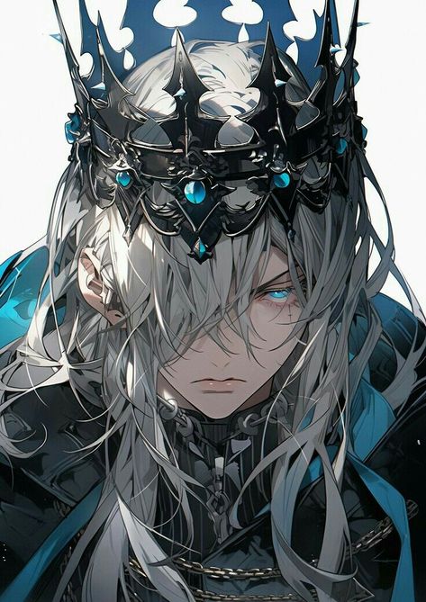 King Anime Guy, Silver Hair Guy, Anime Crown, Silver Hair Men, King Character, Anime Moon, Anime Blue Hair, King Anime, Anime Knight