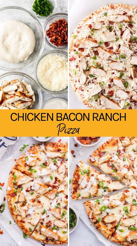 Bacon Ranch Pizza Recipes, Chicken Bacon Ranch Naan Pizza, Chicken Ranch Pizza Recipe, Pizza Recipes Without Tomato Sauce, Home Made Pizza Night, Homemade Chicken Bacon Ranch Pizza, Chicken Bacon Ranch Pizza Recipe, Ranch Pizza Recipes, Home Made Pizza Recipe Easy