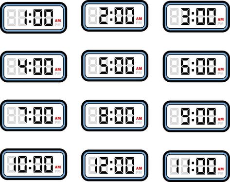 Digital Clock Time Flat Vector Set with 12 Hours Format, Digital Number Illustration Digital Clock Illustration, Number Illustration, Clock Icon, Clock Tattoo, Digital Clock, Time Clock, Tree Saw, Digital Clocks, Heart Tree