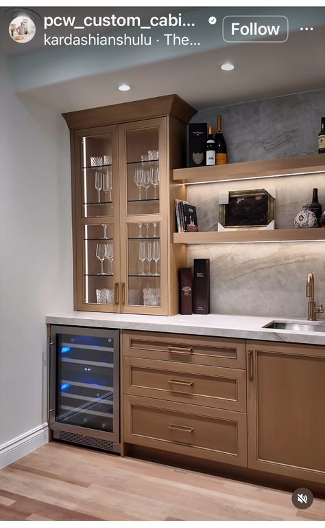 Kitchen Beverage Bar, Kitchen Dry Bar Ideas, Bar Wall Cabinet Ideas, Wet Bar Basement Ideas, Built In Bar In Dining Room, Built In Bar Ideas For Home, Built In Bar In Living Room, Whiskey Room Ideas, Small Wet Bar Ideas