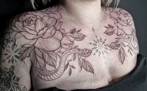 Chestpiece Tattoo, Chest Piece Tattoo, Shoulder Piece, Tattoo Board, Sweet Tattoos, Chest Piece Tattoos, Shoulder Tattoos, Chest Piece, Snake Tattoo