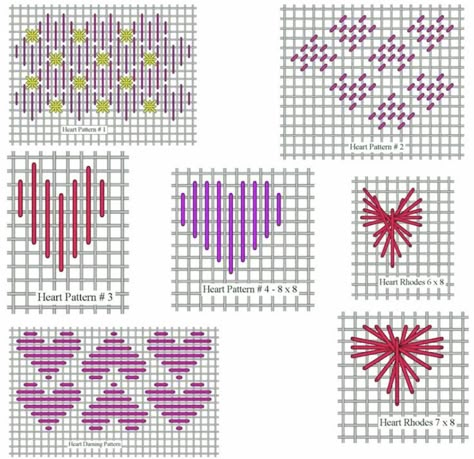 Needlepoint Heart Stitch, Heart Needlepoint Stitch, Plastic Canvas Heart Patterns, Canvas Crochet, Plastic Canvas Box Patterns, Diy Floral Wreath, Easy Yarn Crafts, Canvas Bag Diy, Bargello Patterns