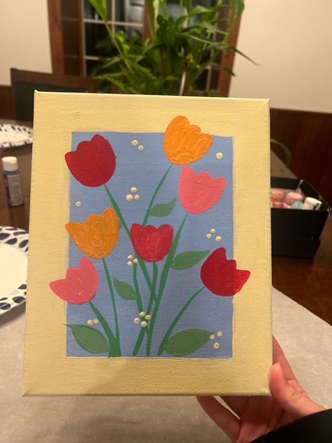 i dont know who the inspo was but i found the idea from someone else! Inspo For Painting Easy, Cute Simple Small Paintings, Paintinting Ideas Simple, Super Simple Painting Ideas, Simple Flower Painting Easy, Panting Photo Ideas, Canvas Painting For Mom, Painting Ideas Paper, Aesthetic Simple Paintings