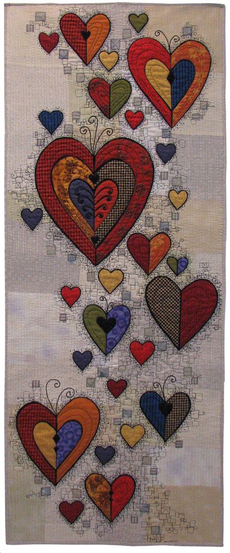 Beautiful heart art wall quilt.  Now this is truly beautfiul.  I have a soft spot for hearts as you might see from my own artwork. Quilt Modernen, Pocket Letter, Patchwork Quilting, Heart Quilt, Wall Quilts, Mini Quilts, Small Quilts, Quilting Crafts, Applique Quilts