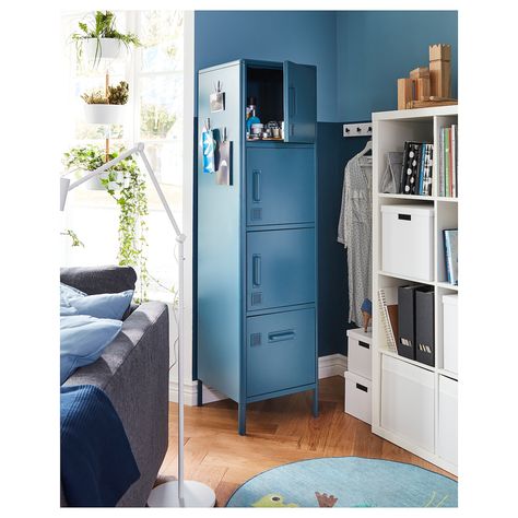 IDÅSEN High cabinet with drawer and doors, blue, 17 3/4x67 3/4" - IKEA Ikea Idasen, Kallax Shelf Unit, Ikea Storage Cabinets, Kallax Shelf, Ikea Family, Smart Storage, Display Storage, Cabinet Cupboard, Cupboard Storage