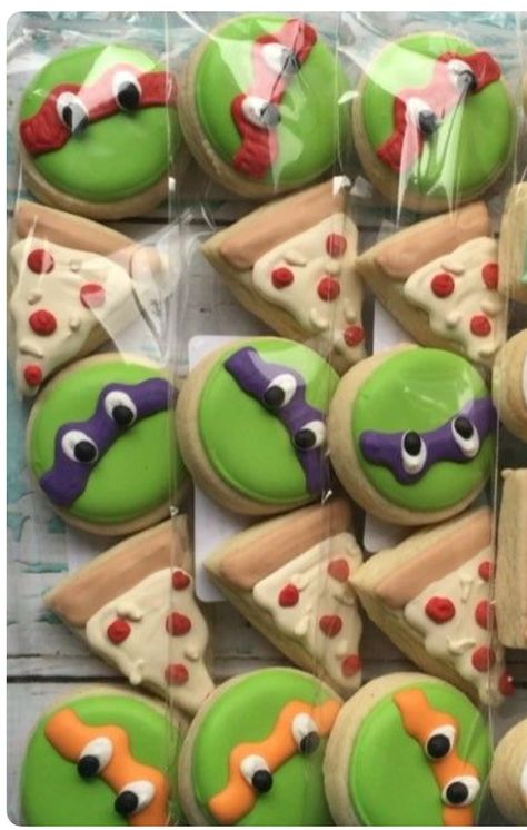 Tmnt Cake Pops, Tmnt Cookies Decorated, Ninja Turtle Dessert Table, Ninja Turtle Treats, Tmnt Cupcakes, Ninja Turtle Cake Pops, Tmnt Cookies, Tmnt Birthday Party Ideas, Ninja Turtle Cookies