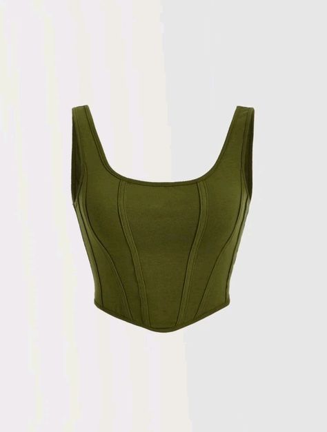 Army Green Tank Top, Green Top Aesthetic, Green Tank Top Outfit, Shein Corset Top, Png Tops, Olive Green Crop Top, Army Outfit, Green Clothes, Top Verde