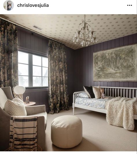 Sherwin Williams Expressive Plum wall color Attic Bedroom Paint Colors, Plum Color Nursery, Plum Office Ideas, Expressive Plum Bedroom, Moody Purple Nursery, Plum Walls Bedroom, Expressive Plum Sherwin Williams, Purple Toddler Bedroom, Expressive Plum