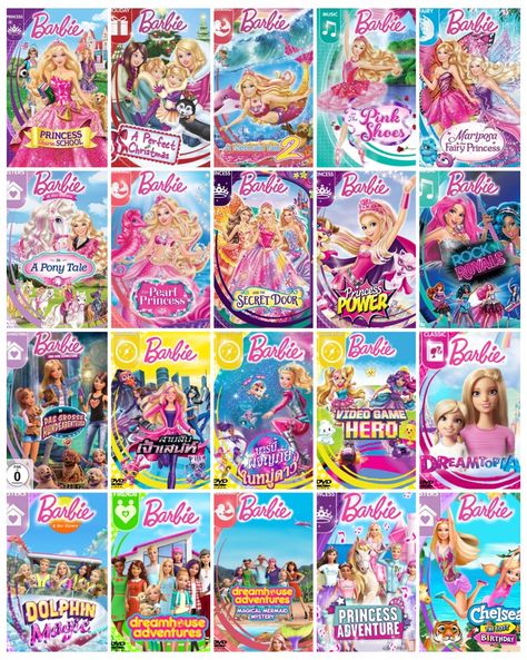 Og Barbie Movies, Barbie Movies List, Og Barbie, Barbie Dvd, Barbie Fanart, Disney Themed Food, Blue Snacks, List Of Movies, Barbie Games