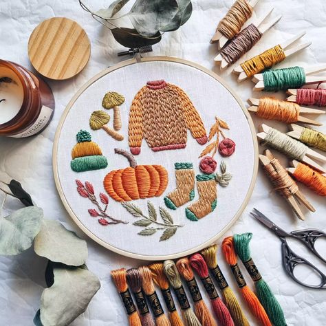 This is PDF pattern “Fall vibes” for 7 inch hoop + 60 minutes full video tutorial. ○ After your purchase you will receive an email with a download link. Don’t be afraid if you have never tried to embroider! PDF pattern includes a lot of detailed information (19 pages with a lot of photos) about materials and basic stitches, scheme of embroidery and color scheme, advices and YouTube video links. In these videos I”ll show you all steps of embroidery from start to finish. ○ Embroidered Bookshelf, Thanksgiving Embroidery Designs, Autumn Embroidery Patterns, Fall Hand Embroidery, Fall Embroidery, Needlecraft Patterns, Needlepoint Stitch, Basic Stitches, Fall Mood