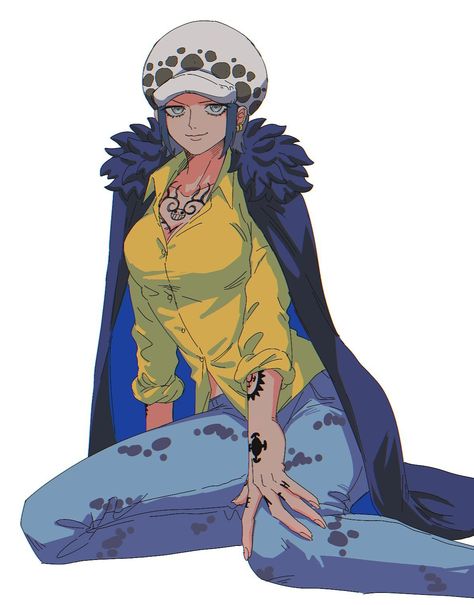 Female Law One Piece, Trafalgar Law Genderbend, Female Trafalgar Law, Law Genderbend, Coat On Shoulders, Female Law, Law Trafalgar, Trafalgar D Water Law, Background Sitting