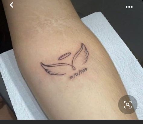 Date And Angel Wings Tattoo, Angel And Date Tattoo, Angel With Date Tattoo, Angel Date Tattoo, Angel Wings Date Tattoo, Angel Wings And Date Tattoo, Wings And Date Tattoo, Name Tattoo With Wings, Angel Wing Tattoo With Dates