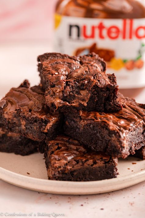 Easy Nutella Brownies, Nutella Recipes Brownies, Nutella Brownie, Nutella Muffins, Brownies Chocolate, Nutella Brownies, Blondie Brownies, Brownie Batter, Brownie Recipe