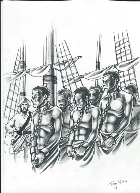 Slaves on a slave ship awaiting their journey below decks.  The father of Crispus Attucks was probably Prince Younger.  In the novel Tucks and me, the father tells stories of Africa, and the horrendous voyage to America. Ship Sinking Drawing, Slave Ships, Crispus Attucks, Slaves To Darkness, African Slaves Pictures, Slaves In Ancient Greece, Below Deck, Ship Paintings, Historical Novels