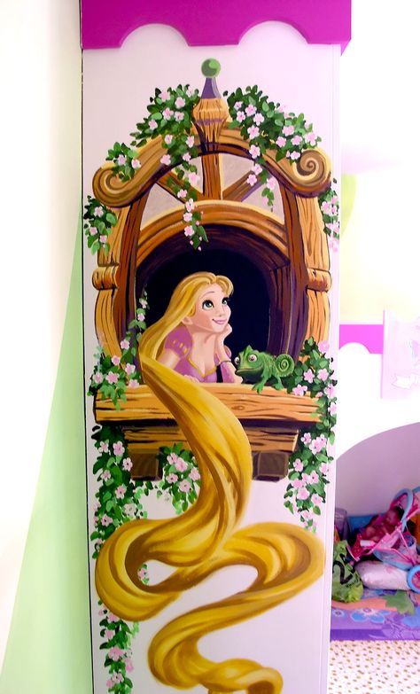 Disney Princess Wall Painting, Disney Mural Bedroom, Disney Princess Mural, Disney Wall Painting, Rapunzel Room, Princess Mural, Disney Mural, Kids Mural, Disney Princess Room