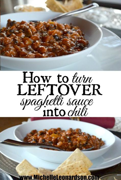 Out of freezer space for your leftover spaghetti sauce? Try something new and turn it into chili!  It's SO easy and delicious! Recipe For Leftover Spaghetti Sauce, Recipe Using Spaghetti Sauce, Leftover Spaghetti Sauce, Chili Spaghetti, The Best Chili Recipe, Leftover Spaghetti, Delicious Spaghetti, Spaghetti Meat Sauce, Meat Sauce Recipes