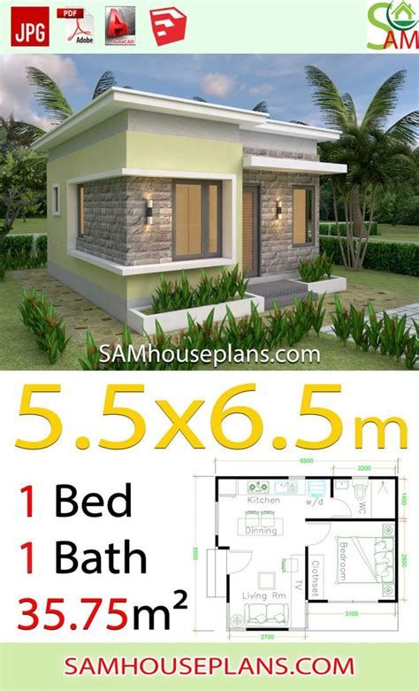 Flat Roof House Plans, Flat House Design, Gable Roof House, Plan Studio, House Plans 3d, One Bedroom House Plans, One Bedroom House, Flat Roof House, 1 Bedroom House