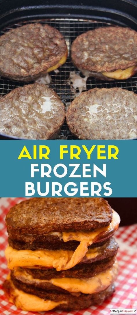 Air Fryer Frozen Burgers. How to cook your favourite frozen burger patties in the air fryer. We set ourselves the task of testing lots of different frozen hamburgers in the air fryer to put them to the test and to give you an ultimate guide for cooking your air fryer frozen burgers, so that you no longer need to second guess. #airfryer #airfryerrecipes #airfryerburgers #airfryerhamburgers #airfryerfrozen #frozenburgers Frozen Burgers In Air Fryer, Burgers In Air Fryer, Air Fryer Recipes Hamburger, Frozen Burger Patties, Air Fryer Fish, Cooks Air Fryer, Burger Patties, Air Fryer Oven Recipes, Air Fry Recipes